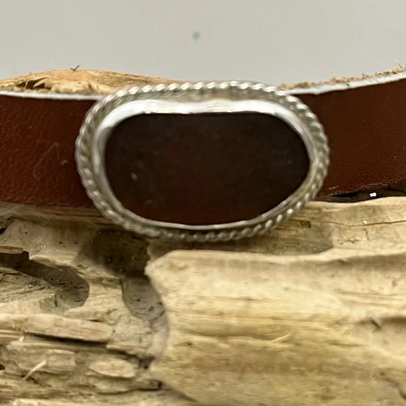 Brown Leather Wrap Bracelet with Silver Oval Accent - Picture 2 of 5